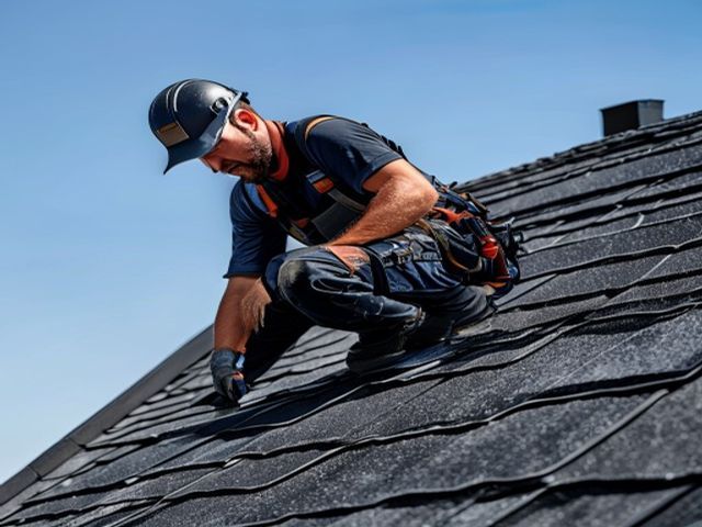 Acme Construction crew installing asphalt shingles on a Mississauga home